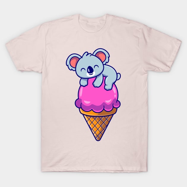 Cute Koala On Ice Cream Cone Cartoon T-Shirt by Catalyst Labs